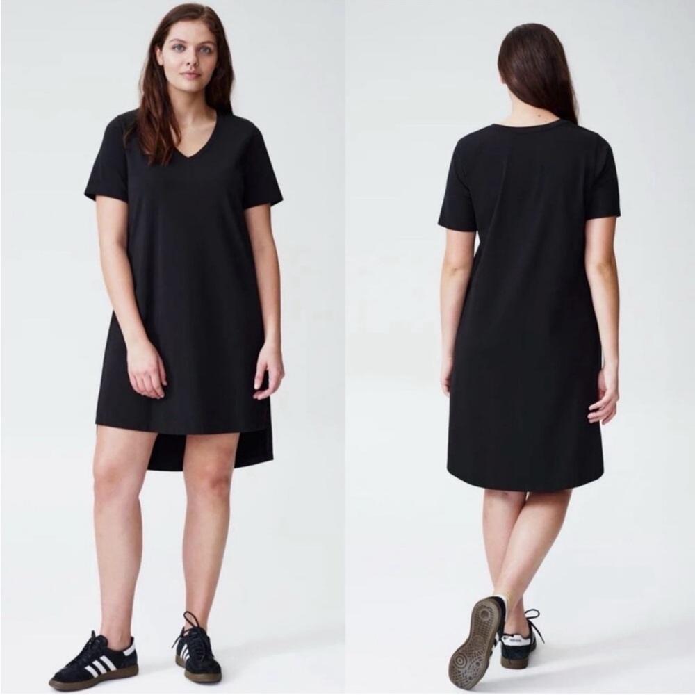 UNIVERSAL STANDARD Tesino Washed Jersey V Neck T-Shirt Dress Black Size XL 26/28